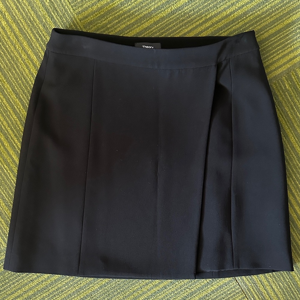 Theory Classic Black Pencil Skirt faux wrap size 6